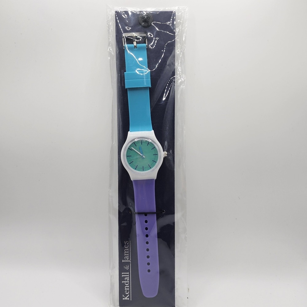 Kendall James Watch Colorblock Silicone Band Turquoise Purple Green Dial New